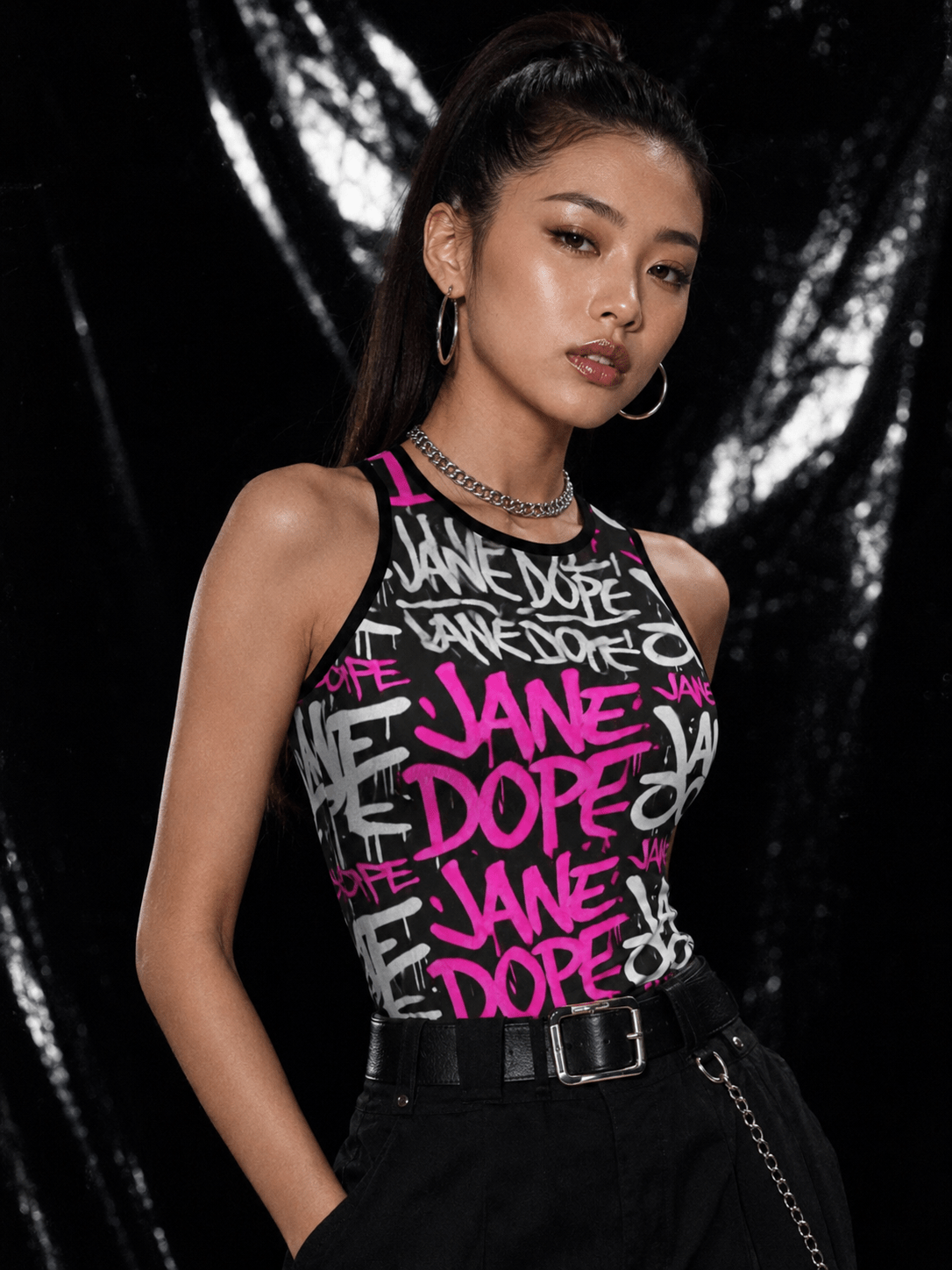 Woman wearing a jane Dope tank top