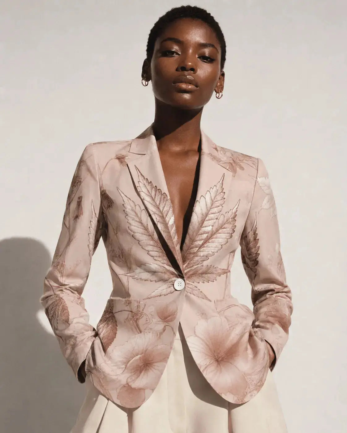 Jane Dope Rosey G rose graphic print oversized shirt blazer, back view on model