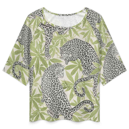 Leopard Loose Half-Sleeve Boat Neck T-Shirt