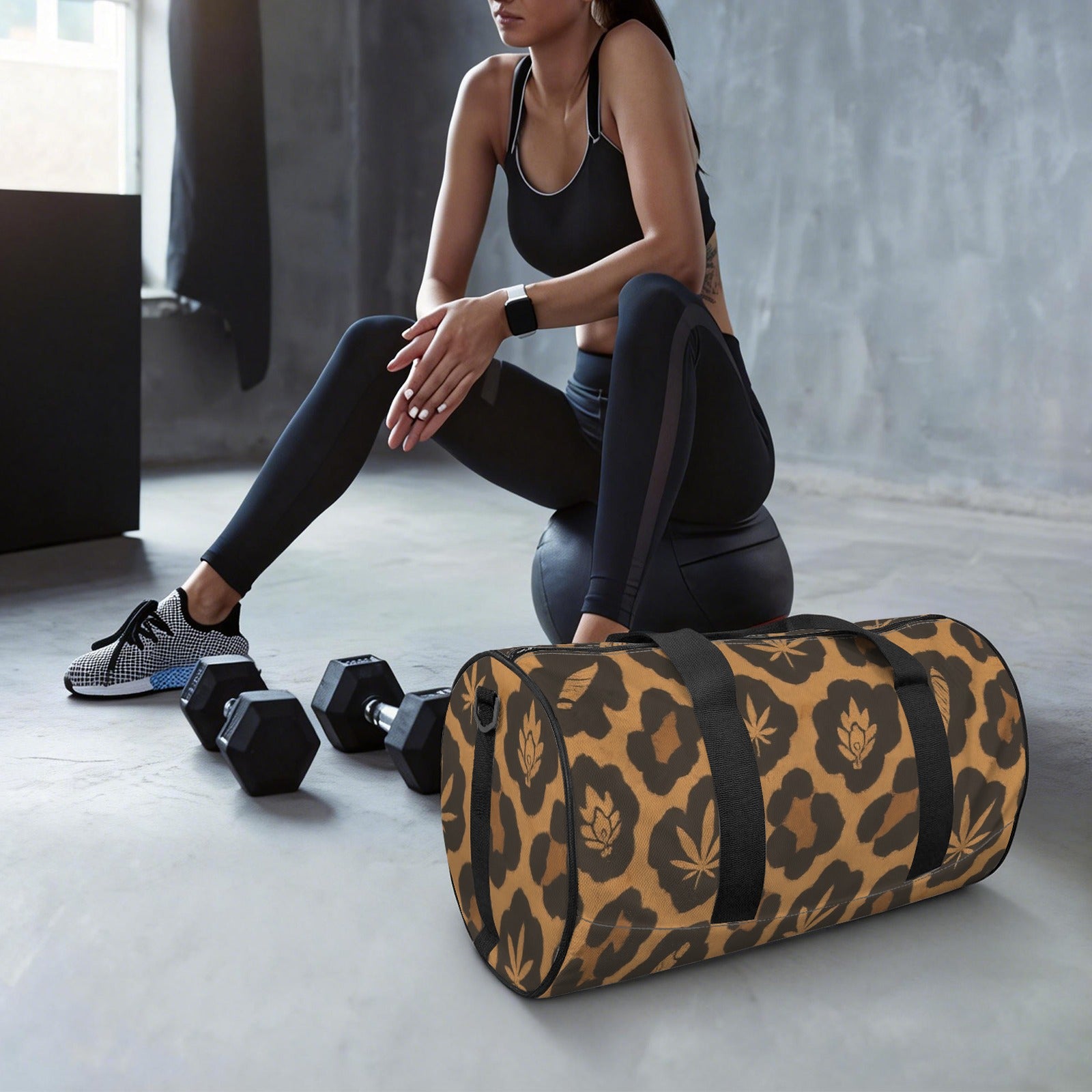 Leopard Duffle — side view with zip detail