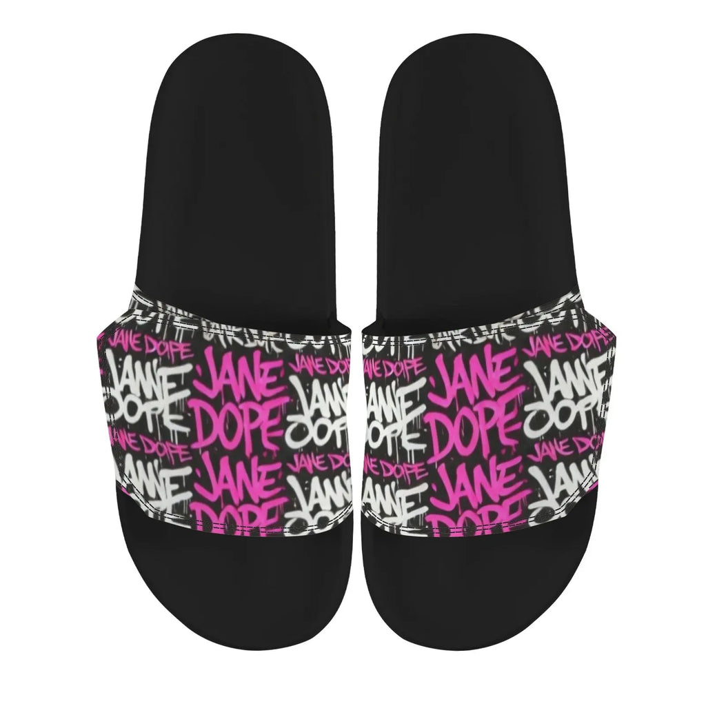 DANK! graphic print slide sandal, back view