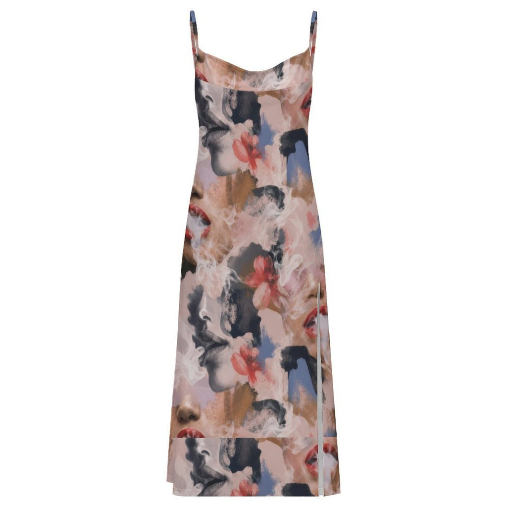 Squad all-over print slit dress, flat lay front