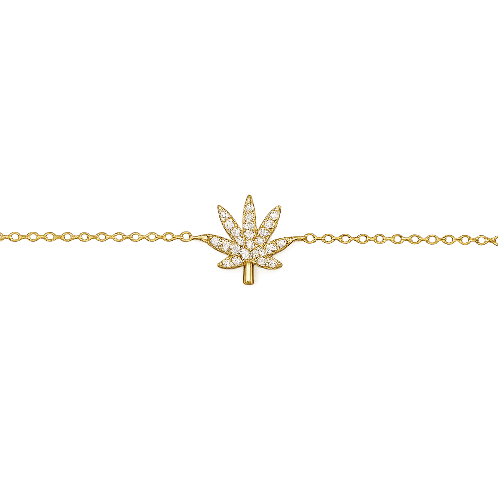 18K gold leaf charm bracelet, product shot on white background