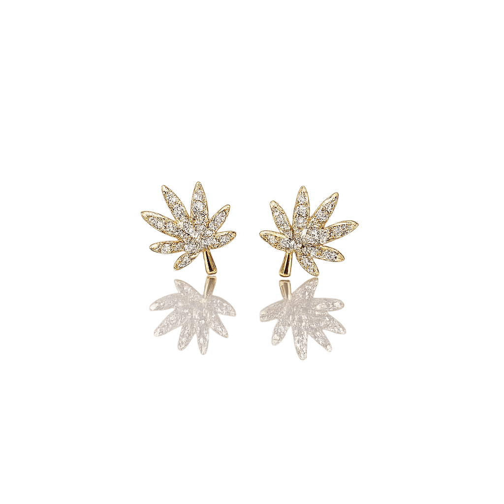 18K gold leaf drop earrings on model, lifestyle product shot