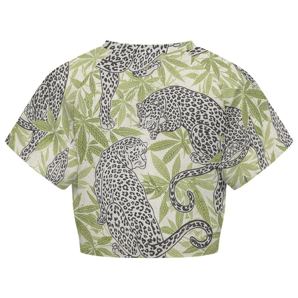 Leopard Cropped Raglan T-Shirt — sleeve detail close-up