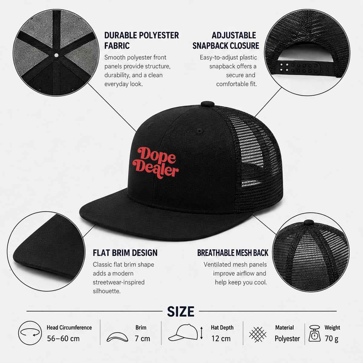 Embroidery Flat-Brim Mesh Cap