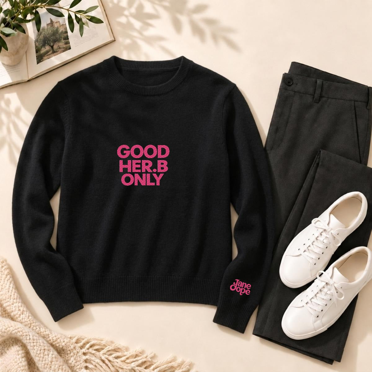 Good Herb Only Soft Wool-Blend Crewneck Knit Sweater | Embroidery
