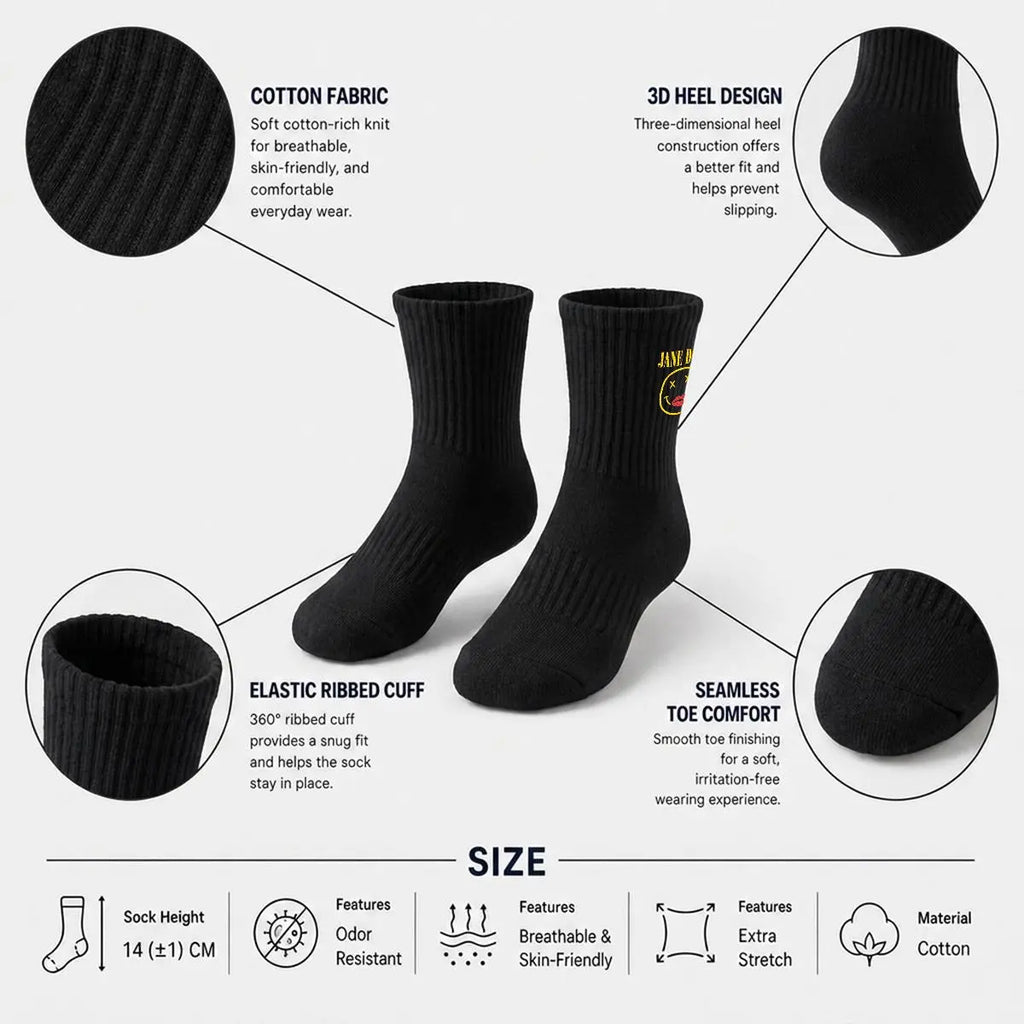 Embroidery Sports Mid-Calf Socks|Cotton Yoycol