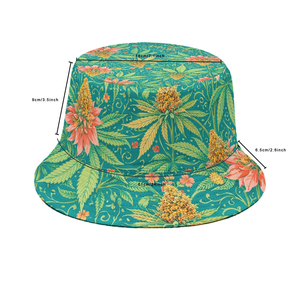 Kush Bucket Hat — top-down view showing brim and print