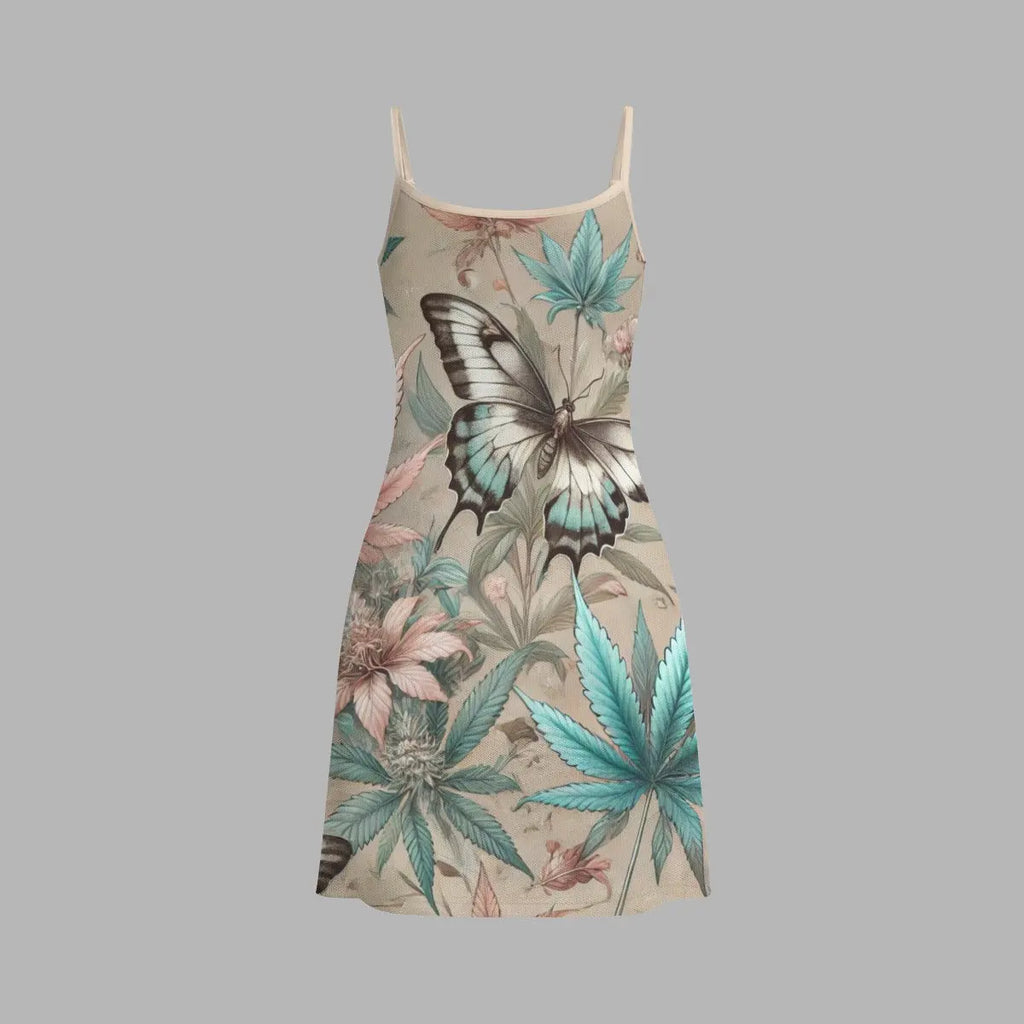 All-over print double-layer mesh dress, back view showing sheer overlay