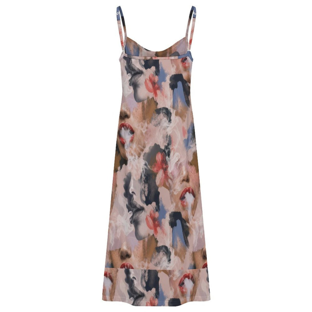 Squad all-over print slit dress, fabric and print detail