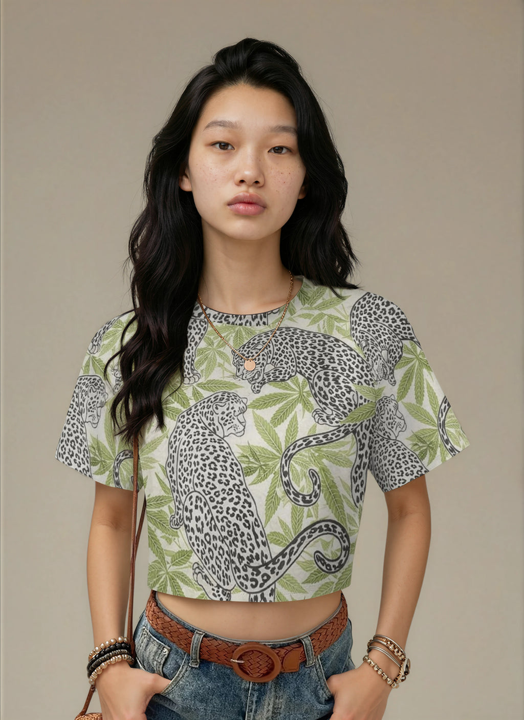 Jane Dope Leopard Cropped Raglan T-Shirt — leopard print cropped athletic raglan tee