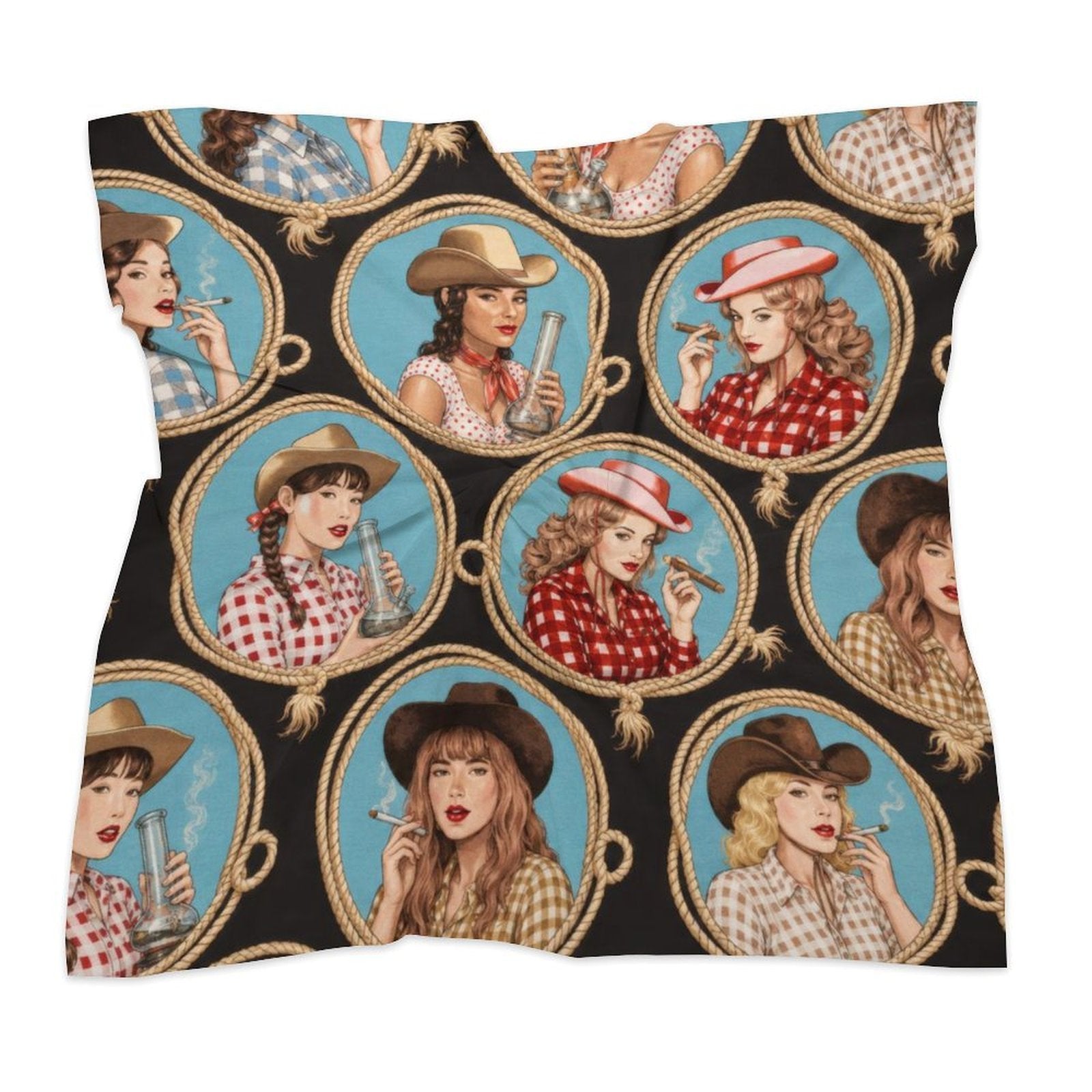 Stampede graphic print silky scarf, print detail close-up