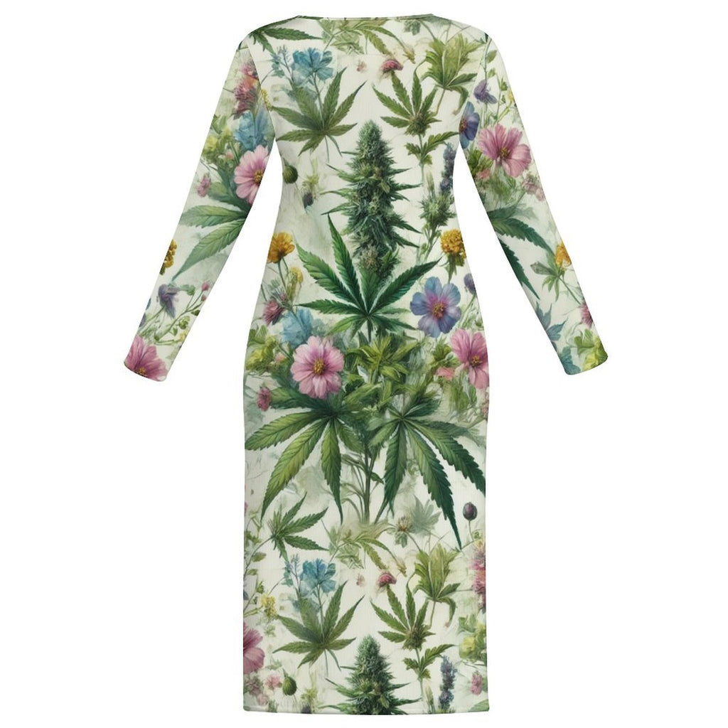 Herb Garden Long Sleeve Bodycon Dress — flat lay front