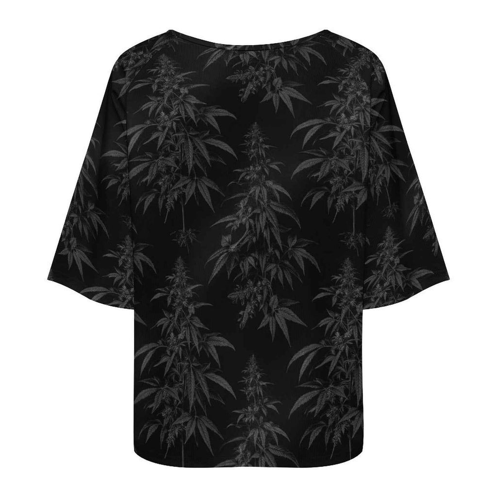 Black Widow Loose Half-Sleeve Boat Neck T-Shirt