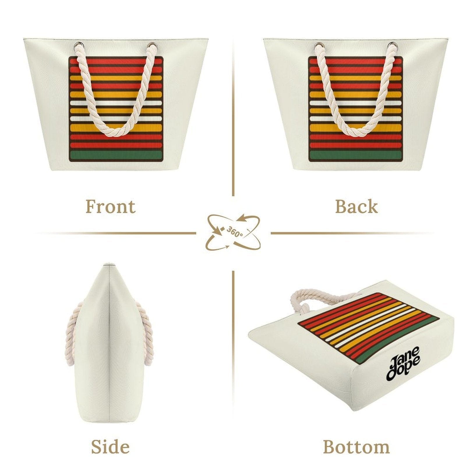 56 HOPE hemp rope tote bag, interior view showing capacity