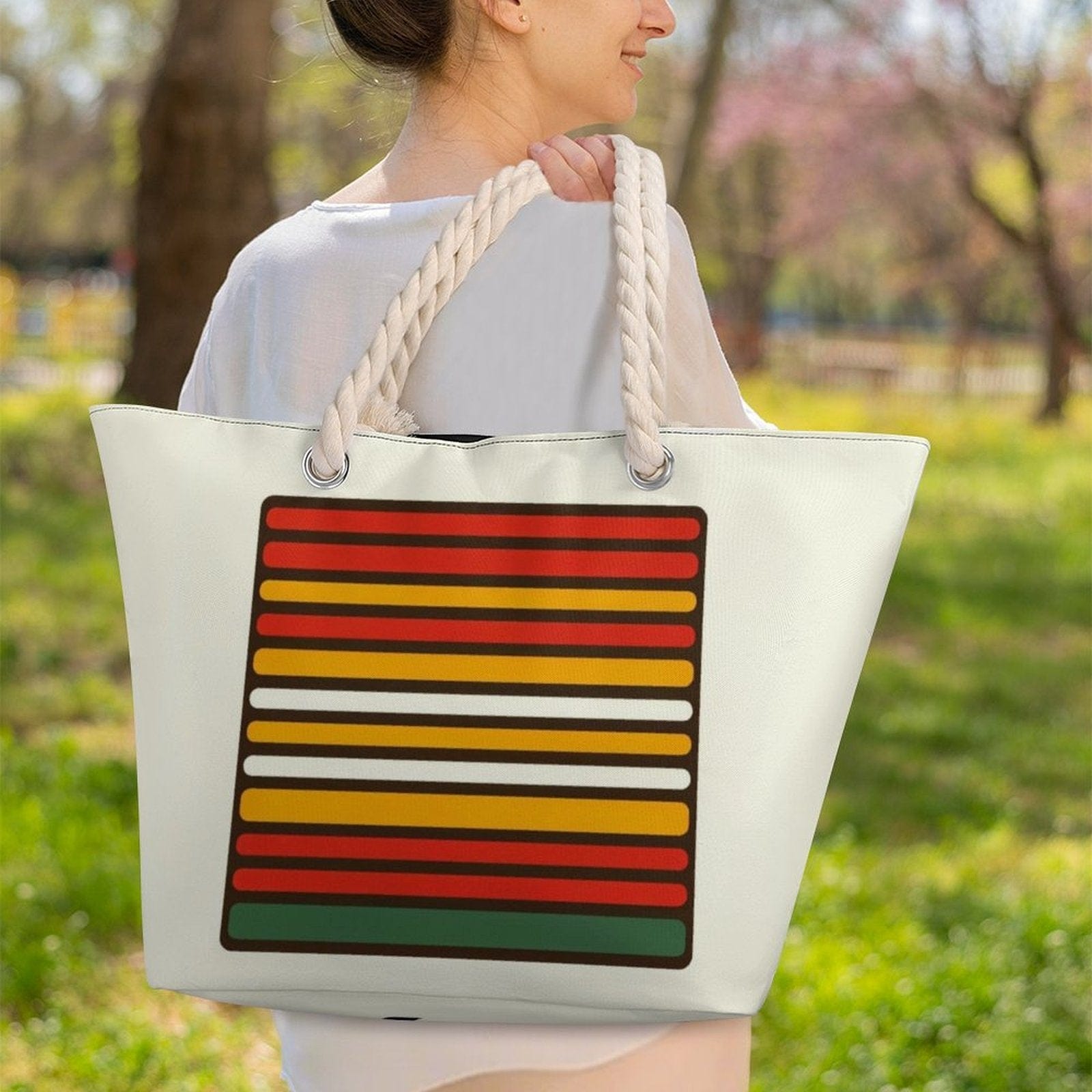 56 HOPE hemp rope tote bag, side view with rope handle detail