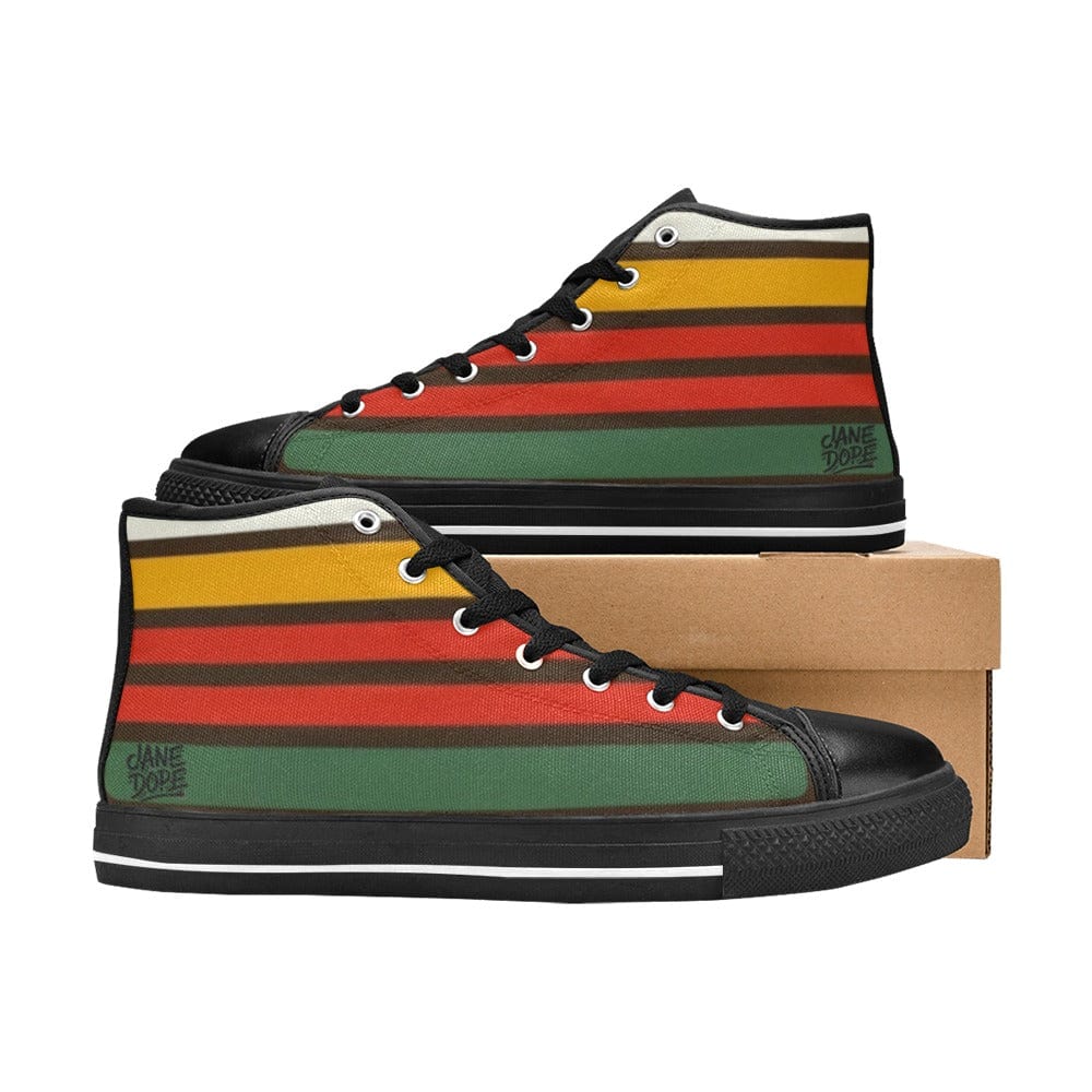 Jane Dope 56 HOPE print women's high top canvas sneaker with black sole, side view