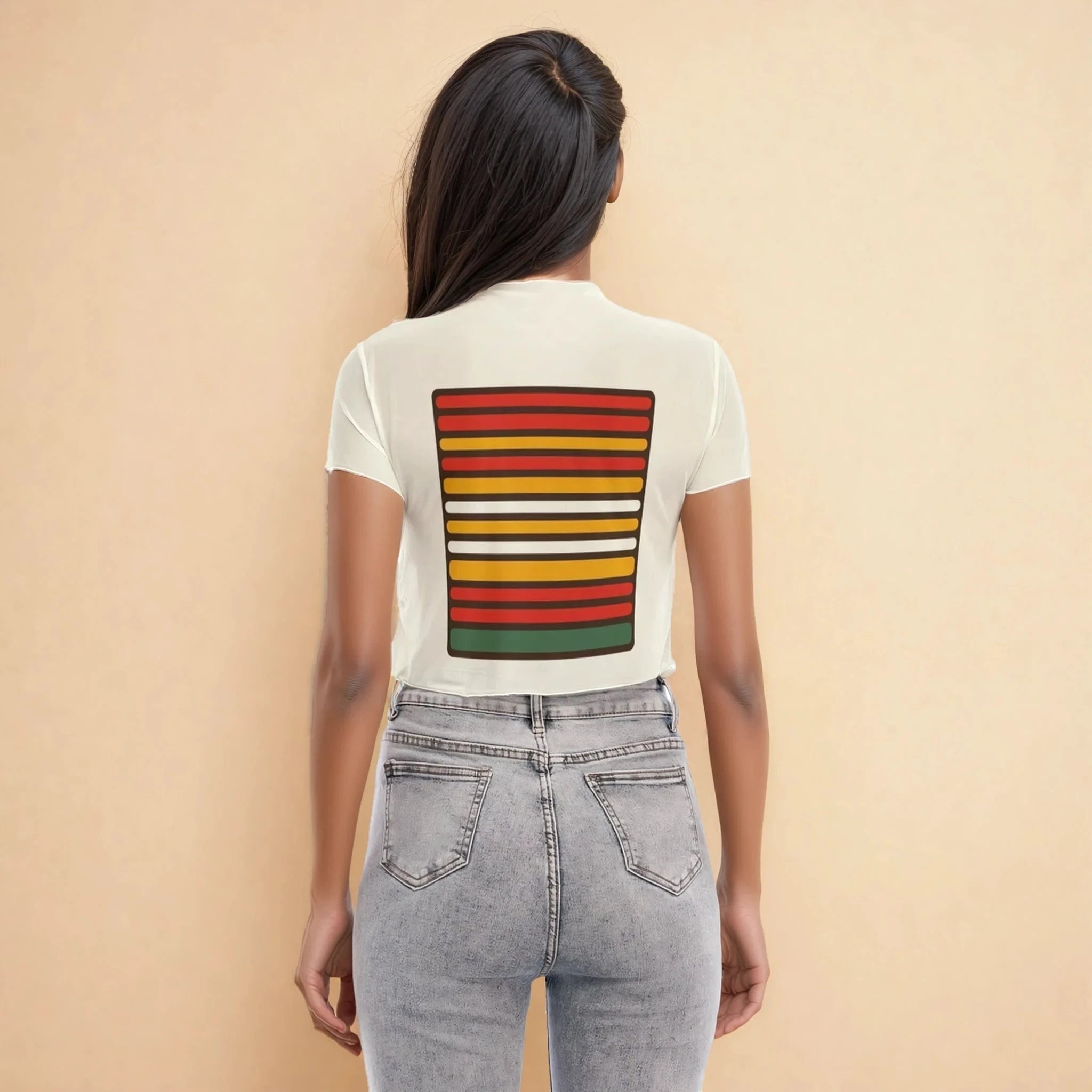 56 HOPE print mesh crop top, flat lay front