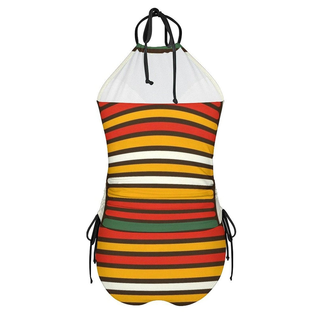56 HOPE print backless long sleeve swimsuit, back open detail close-up