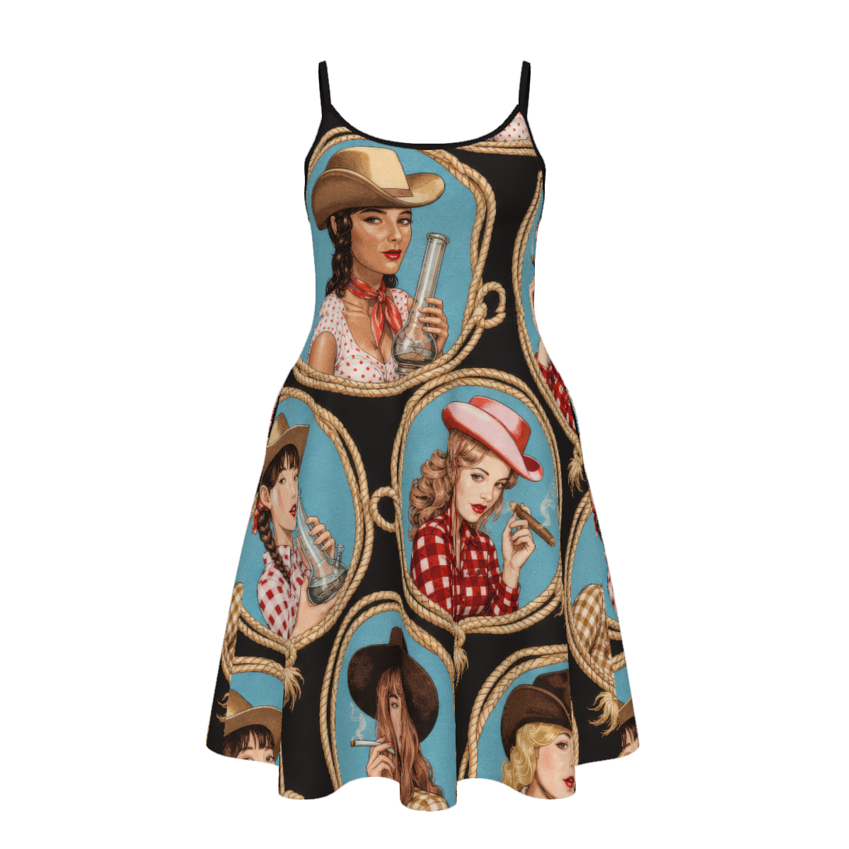 Stampede graphic print midi pocket dress, flat lay showing full print