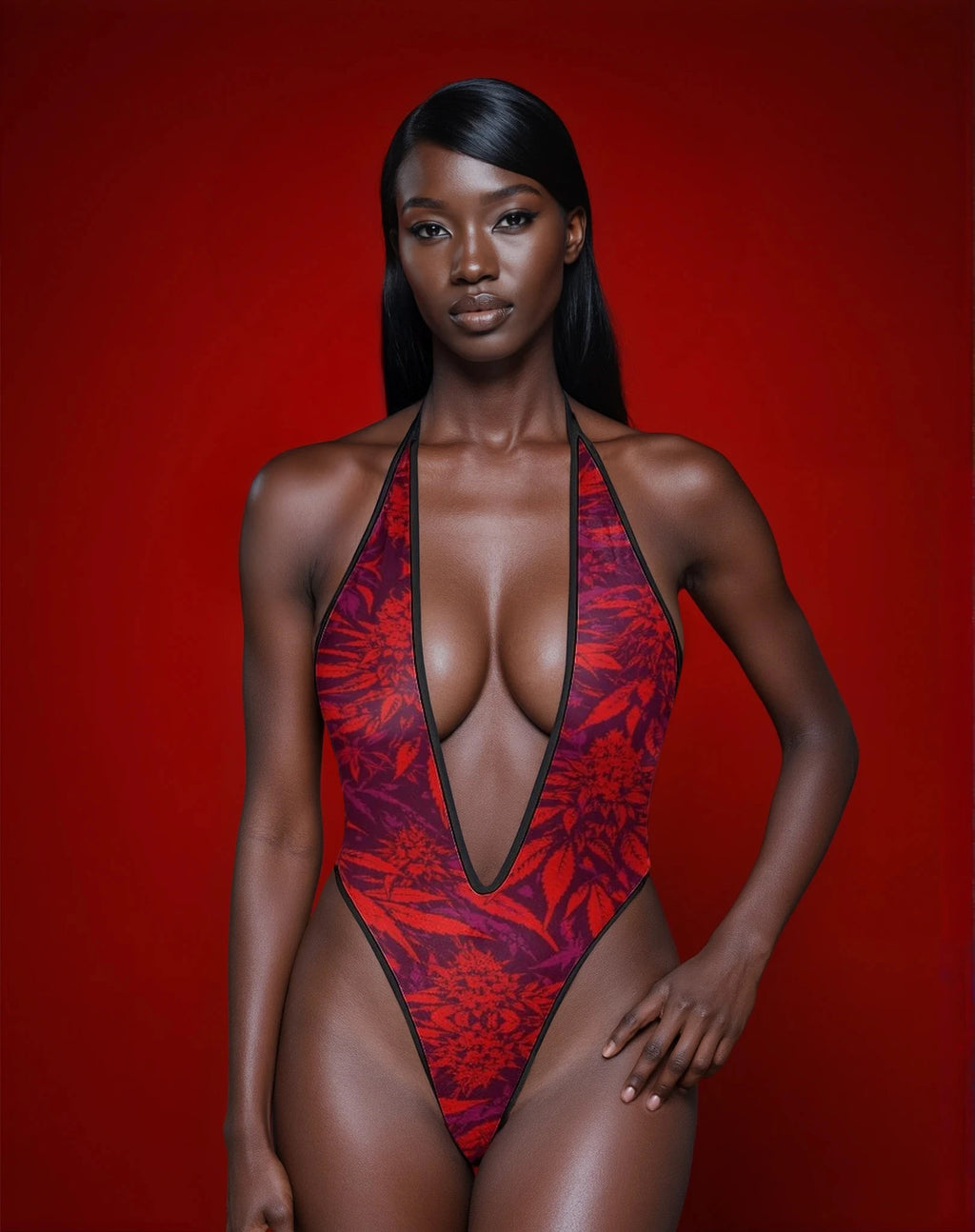 Jane Dope Electric Lettuce Sexy AF Deep-V Thong Bodysuit — electric green print deep-V thong bodysuit