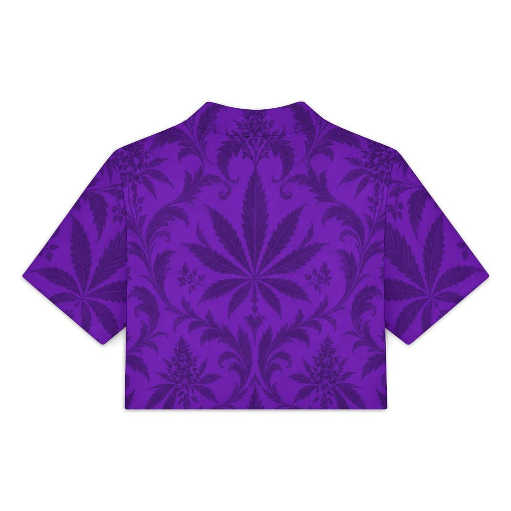 Back product view of the violet Gelato cropped bolero with a large central botanical leaf motif.