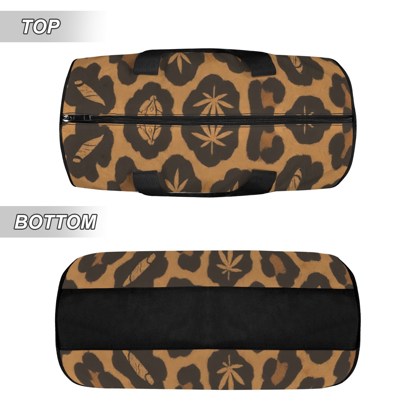 Leopard Duffle — end pocket detail