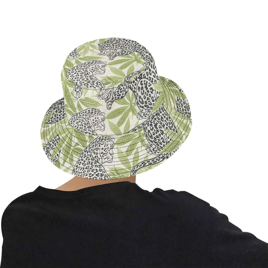 Leopard print bucket hat, print detail close-up