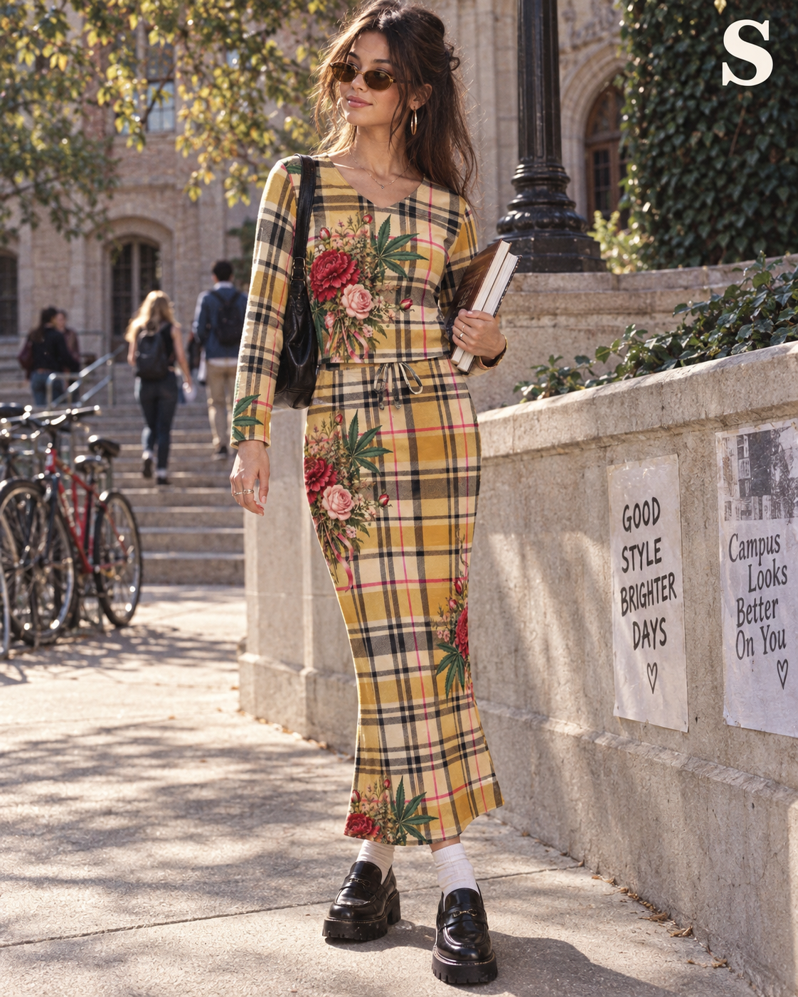 90's Sess Clueless Long Sleeve Top & Pocket Skirt Set Artsadd