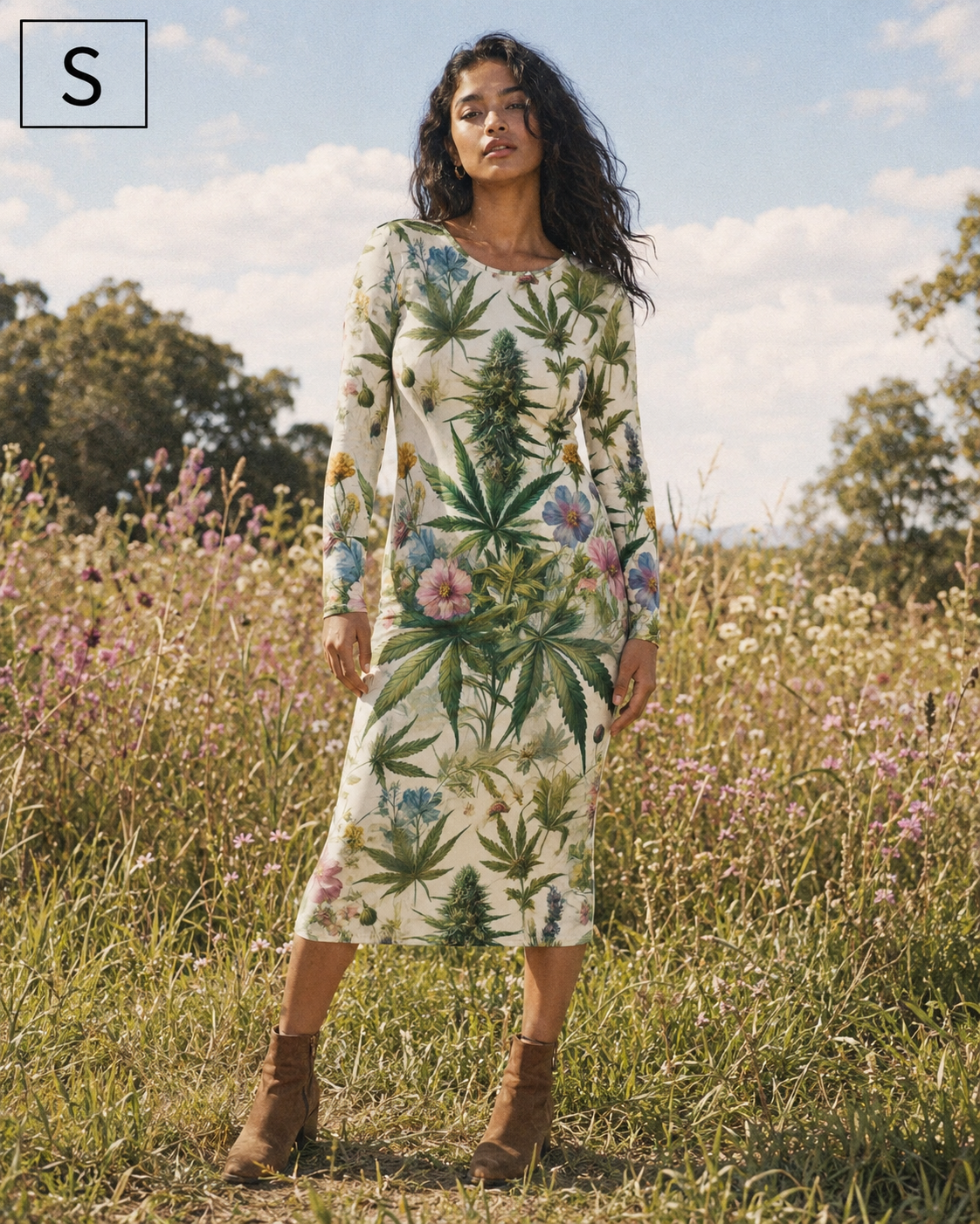 Herb Garden Long Sleeve Bodycon Dress Artsadd