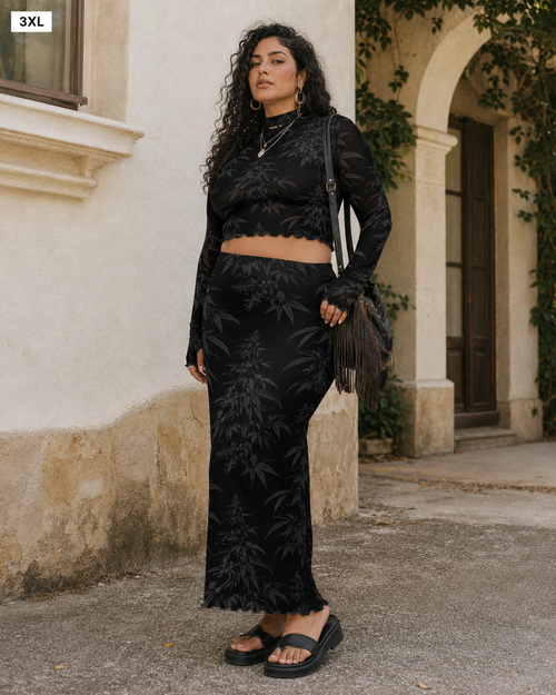 Black Widow Mesh High Neck crop top and Skirt Set Yoycol
