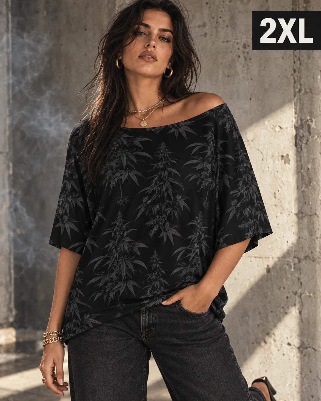 Black Widow Loose Half-Sleeve Boat Neck T-Shirt Artsadd