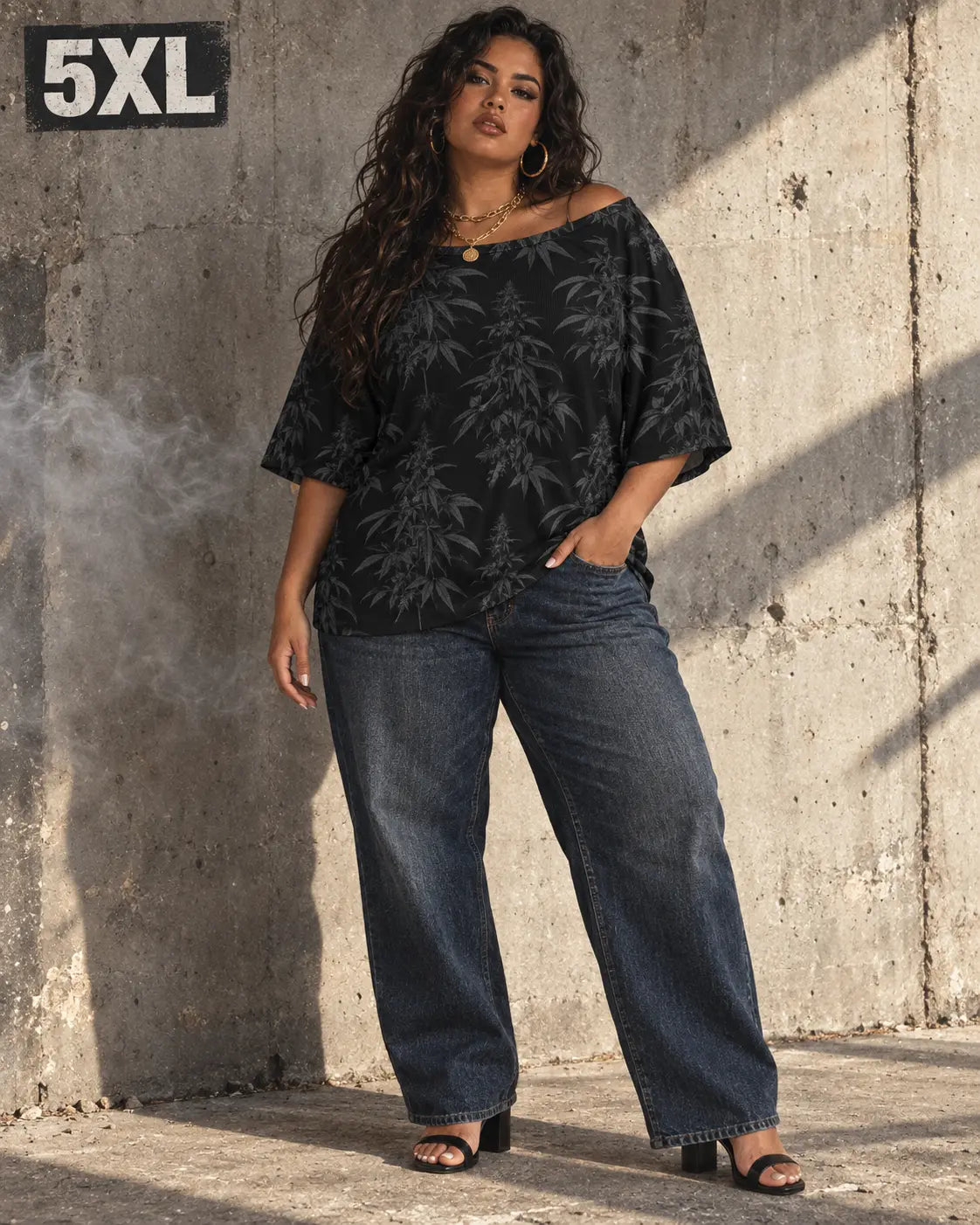 Black Widow Loose Half-Sleeve Boat Neck T-Shirt Artsadd