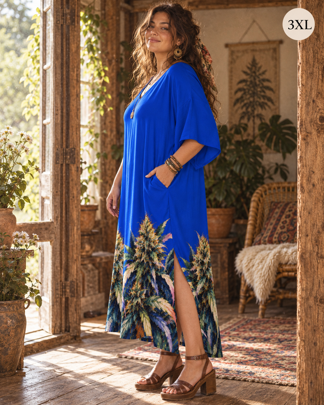 Blue Mazar Kaftan Women's Kaftan Midi Dress Artsadd