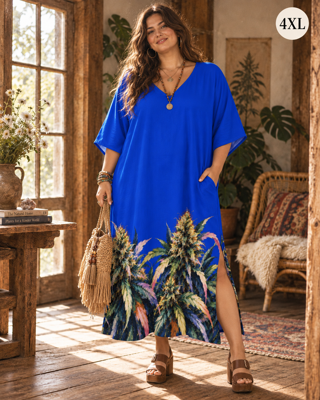 Blue Mazar Kaftan Women's Kaftan Midi Dress Artsadd