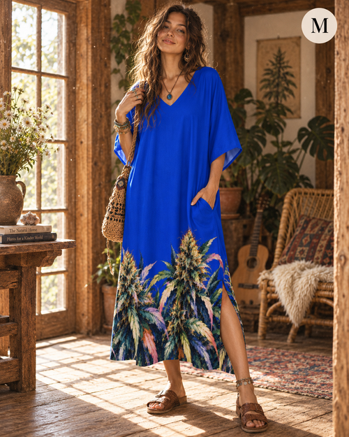 Blue Mazar Kaftan Women's Kaftan Midi Dress Artsadd