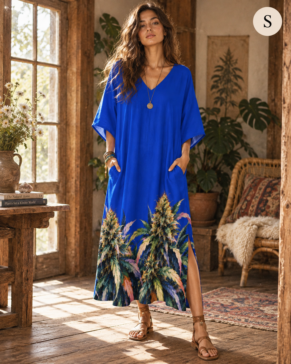 Blue Mazar Kaftan Women's Kaftan Midi Dress Artsadd