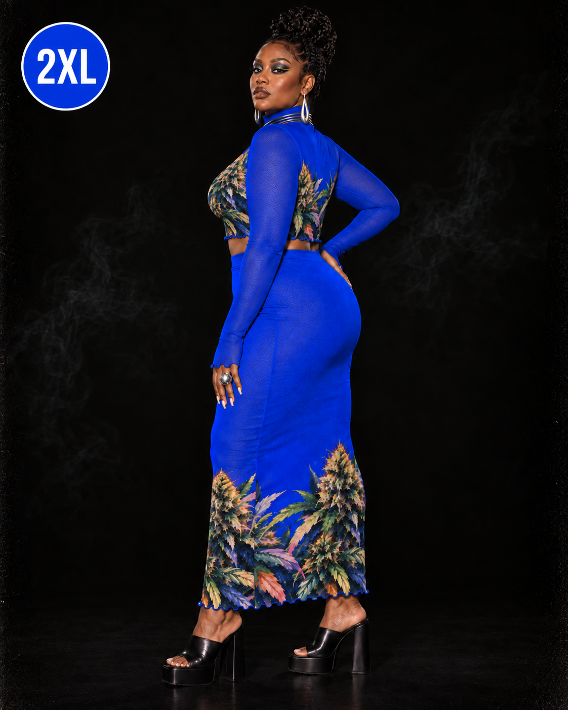Blue Mazar Mesh Top & Skirt Set Yoycol