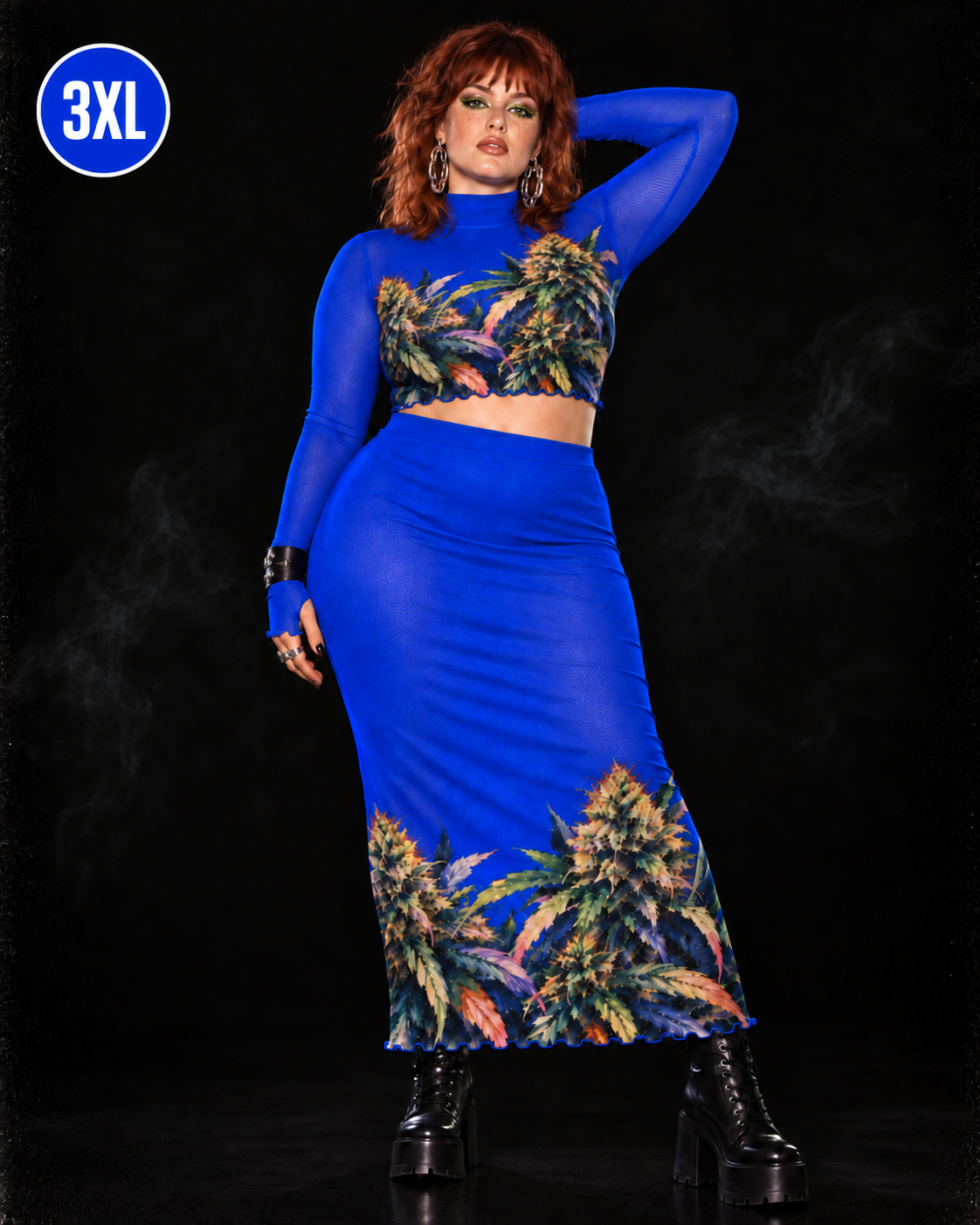 Blue Mazar Mesh Top & Skirt Set Yoycol