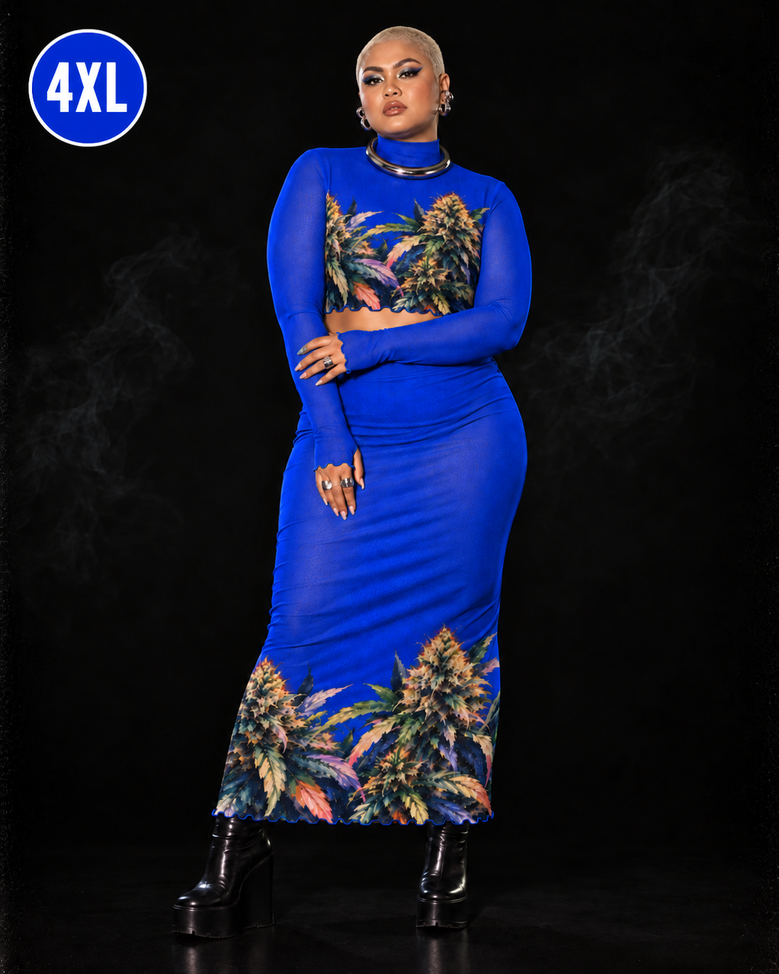 Blue Mazar Mesh Top & Skirt Set Yoycol