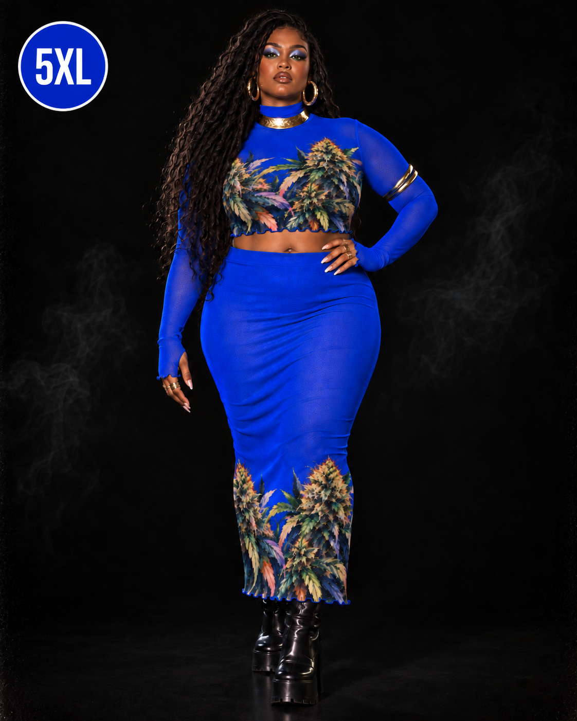 Blue Mazar Mesh Top & Skirt Set Yoycol