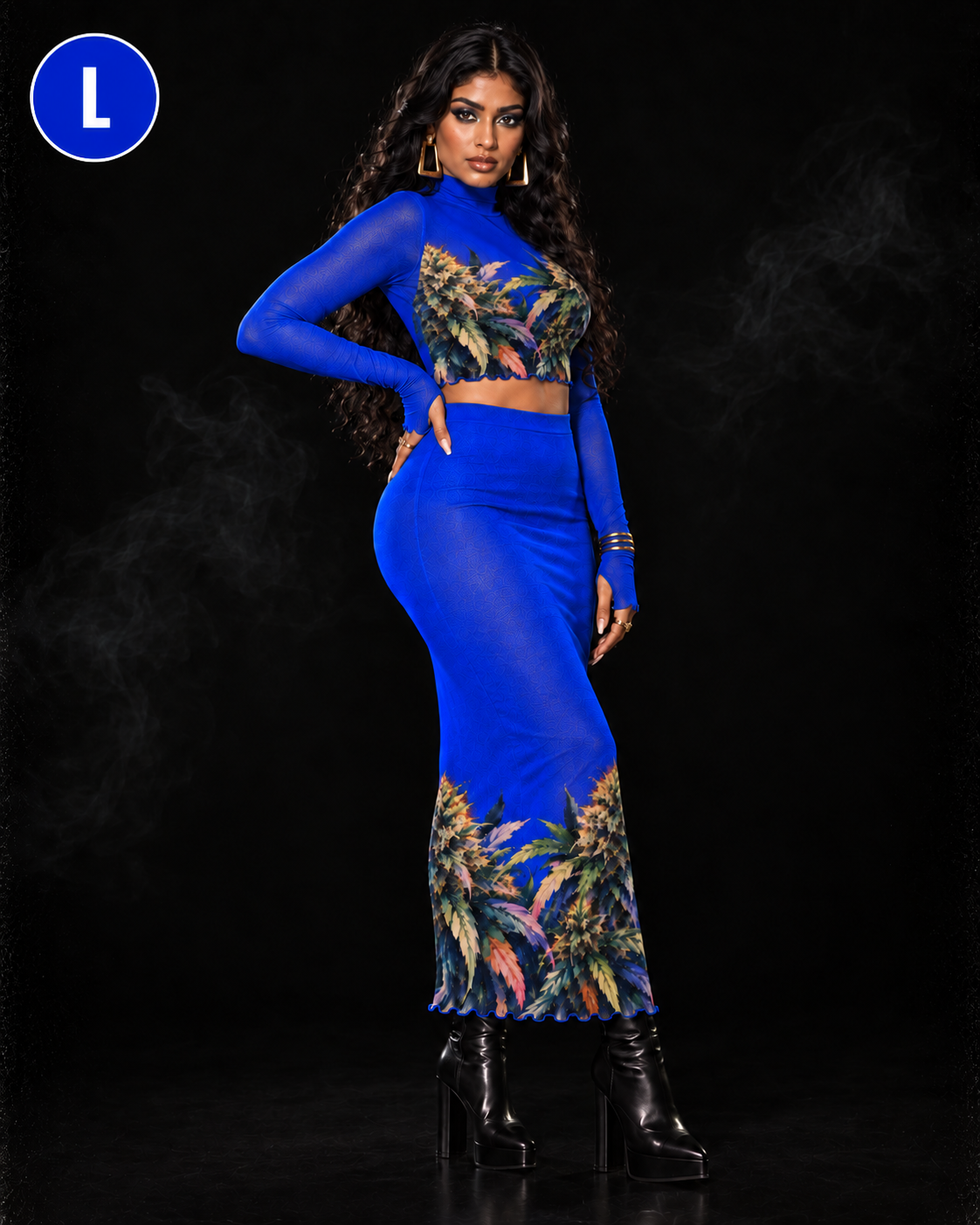 Blue Mazar Mesh Top & Skirt Set Yoycol