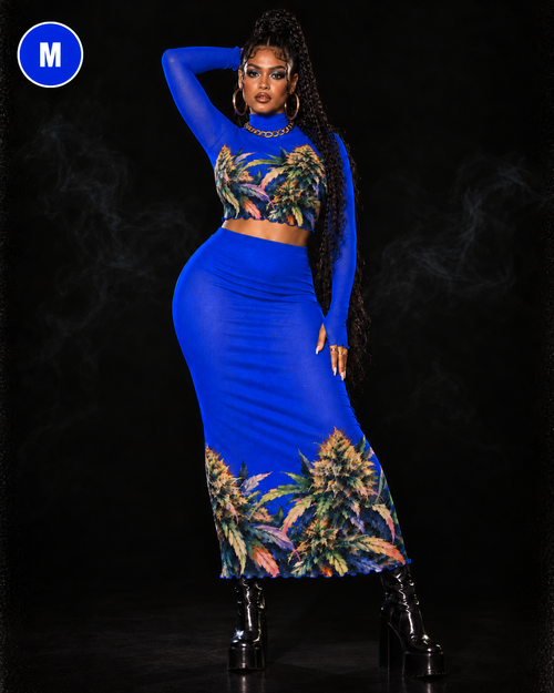 Blue Mazar Mesh Top & Skirt Set Yoycol