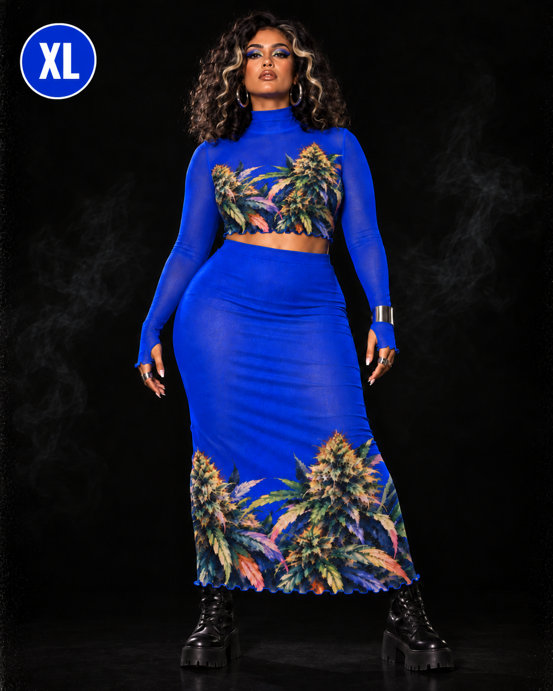 Blue Mazar Mesh Top & Skirt Set Yoycol