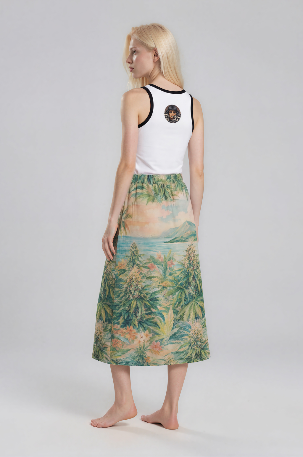 Ganja Breeze Mid-slit Skirt — front view on model