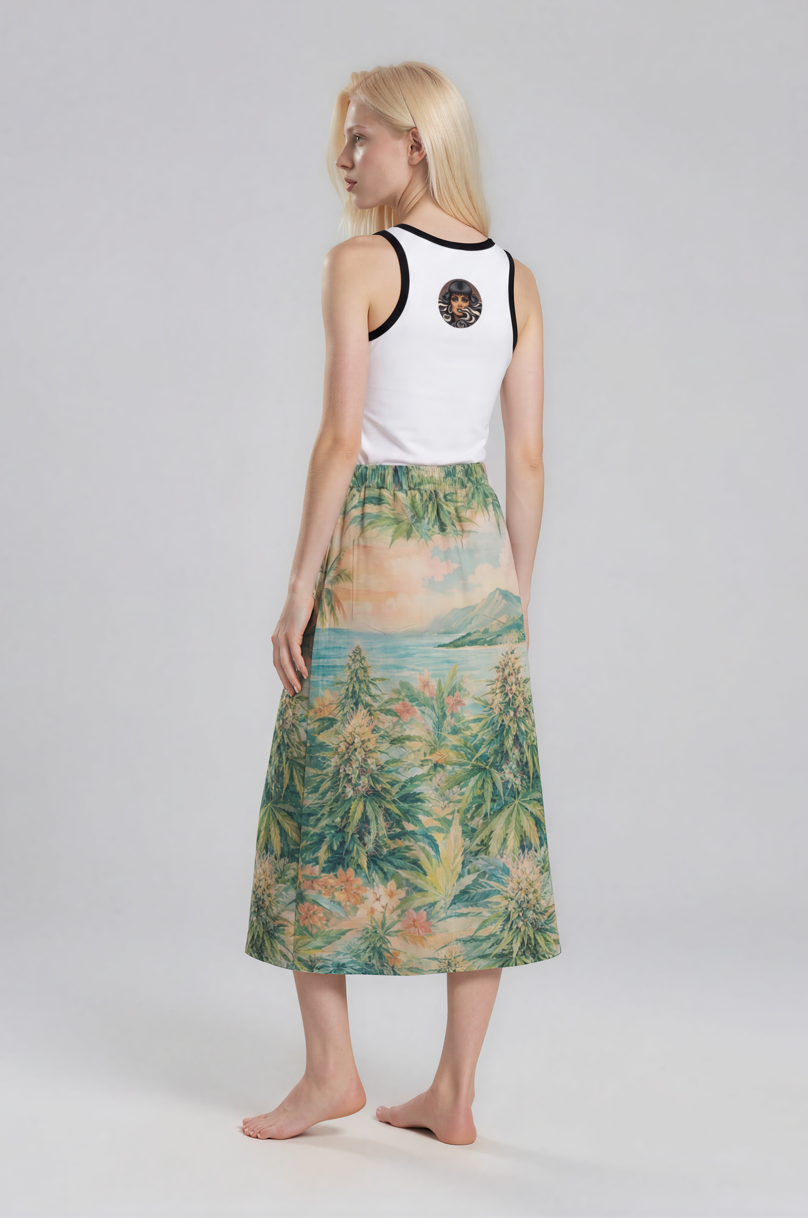 Ganja Breeze Mid-slit Skirt — front view on model