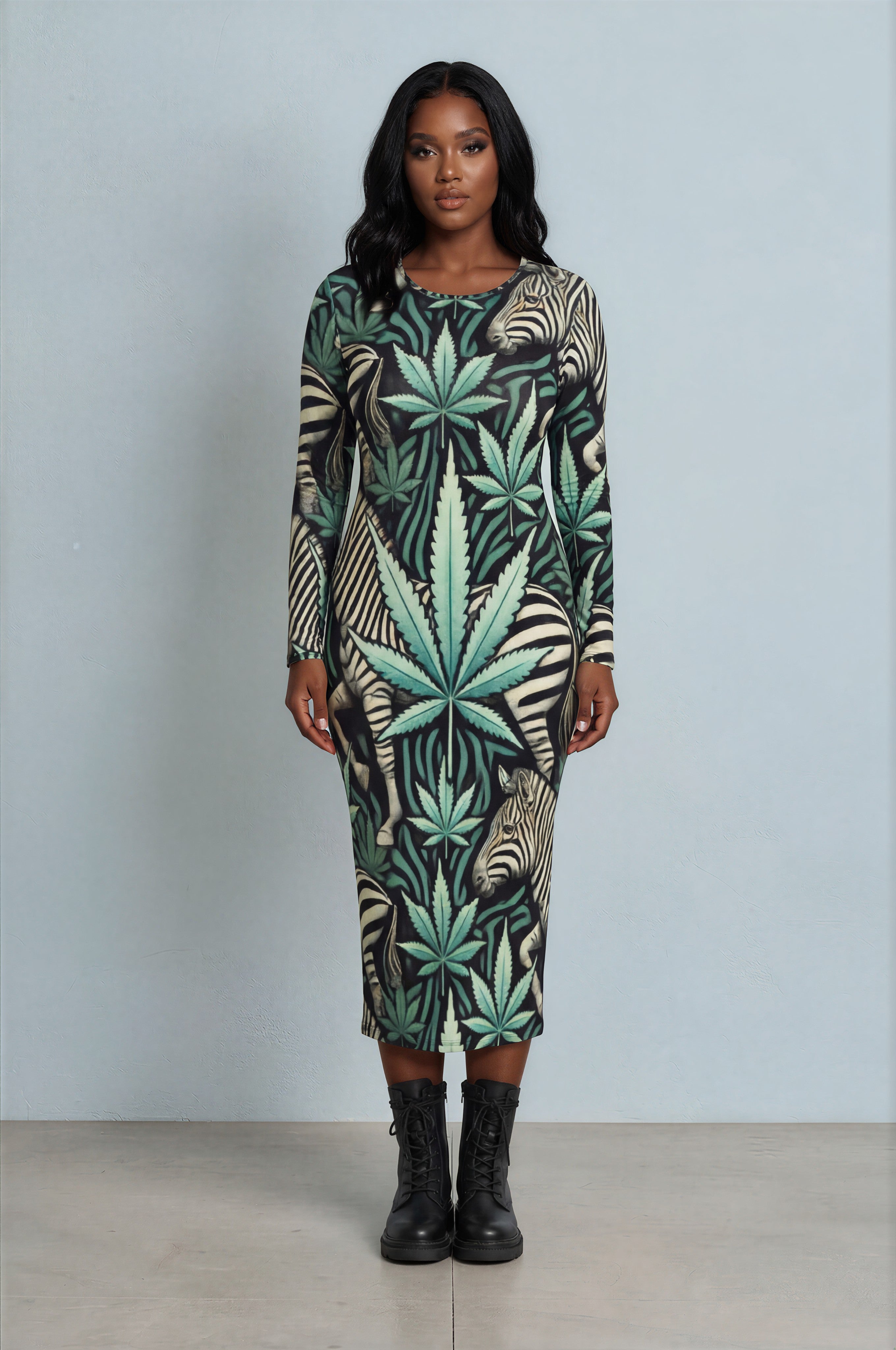 Jane Dope Zabra Long Sleeve Midi Dress — zebra print bodycon silhouette