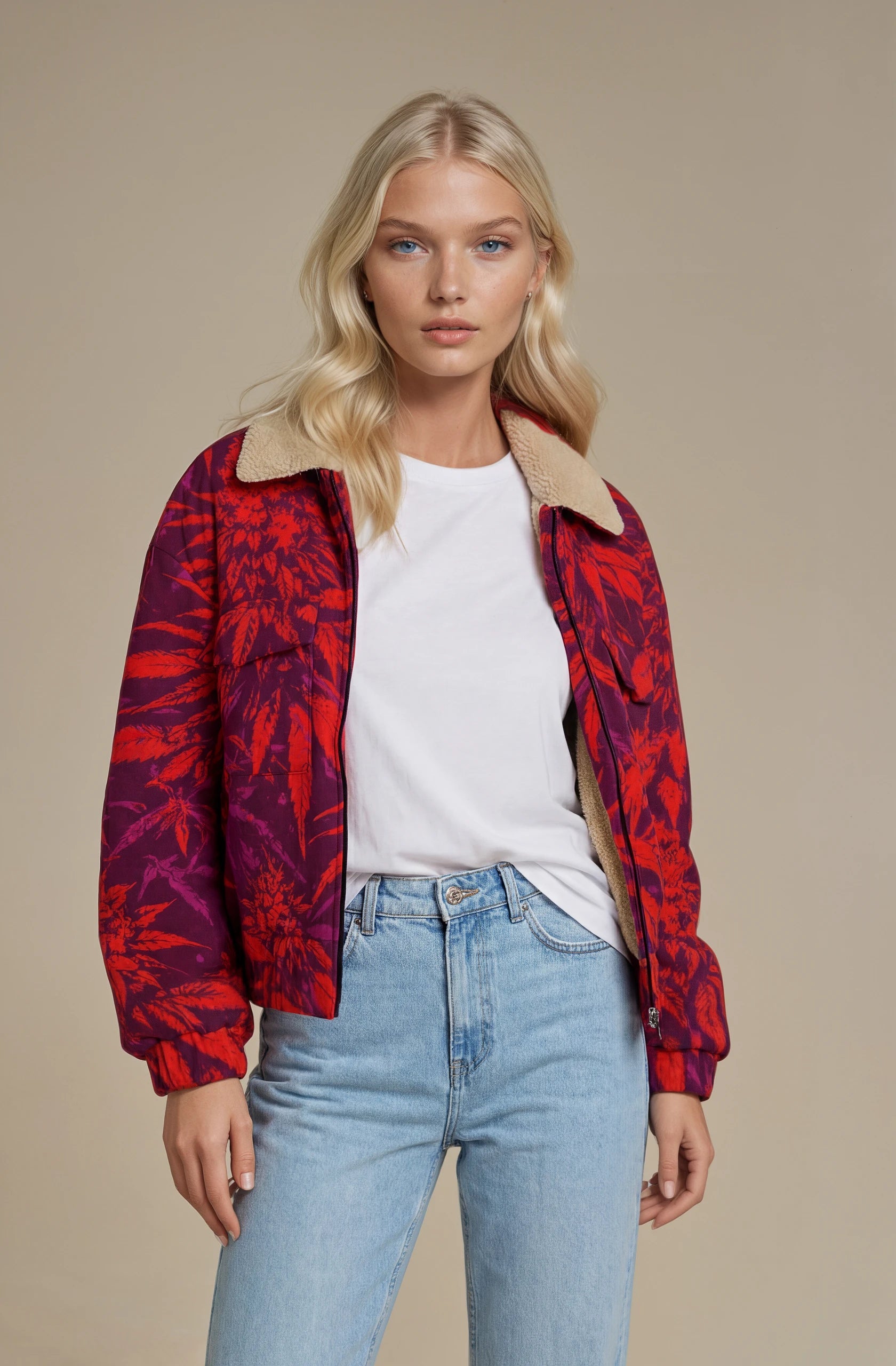 Double zipper jacket Women's Patch Pocket Fleece Jacket