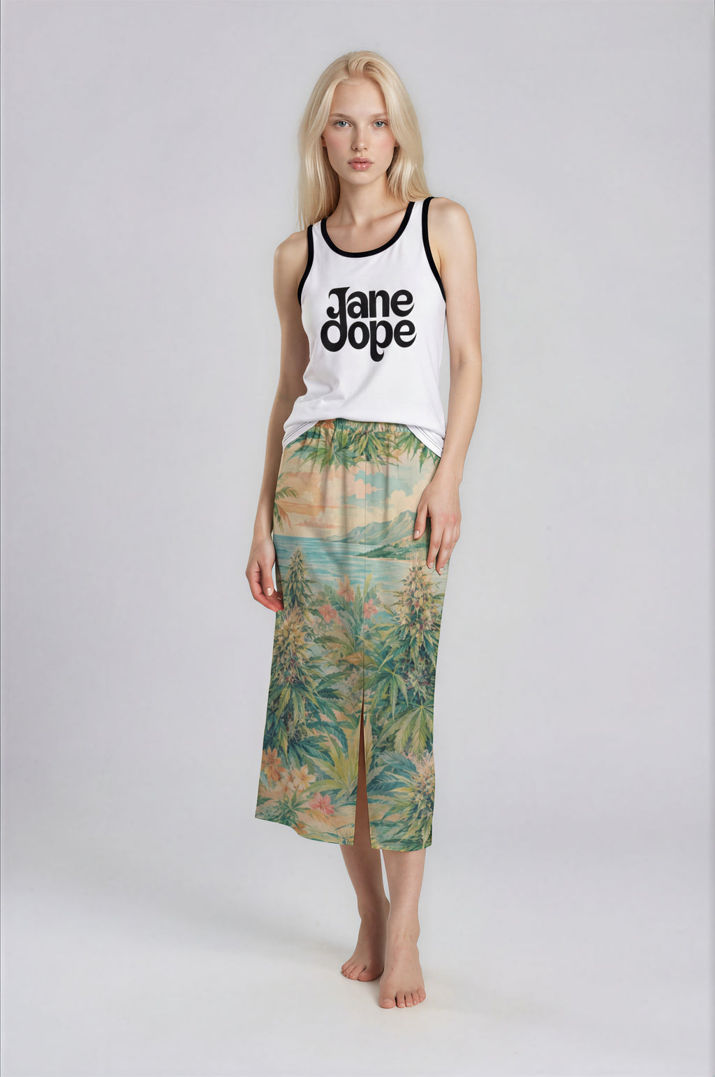 Ganja Breeze Mid-slit Skirt — back view on model